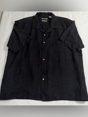 Batik Bay Black 100% Silk Hawaiian Camp Shirt XXL